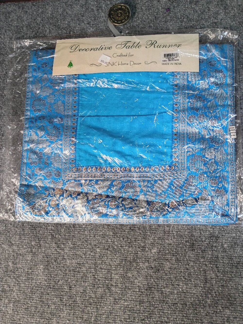 SNK home decor blue floral table runner made in India 66"x14"